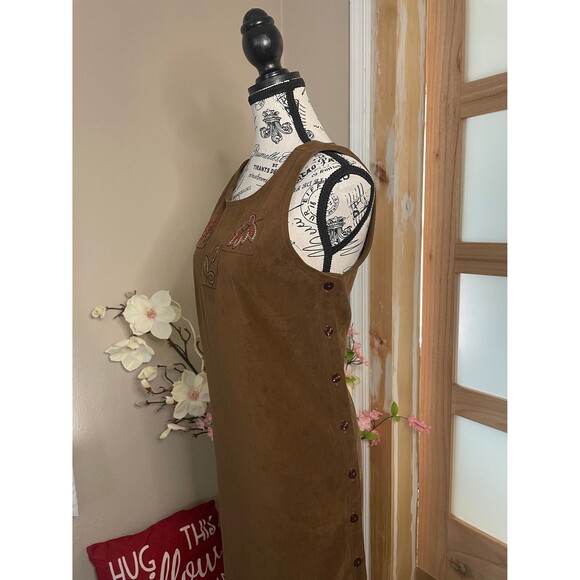 Erika Brown Suede Maxi Dress Nature Embroidered Vintage Style sz Petite Small - Picture 2 of 9